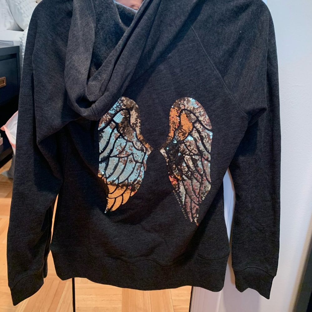 Victoria’s Secret charcoal gray hoodie with sequin angel wings